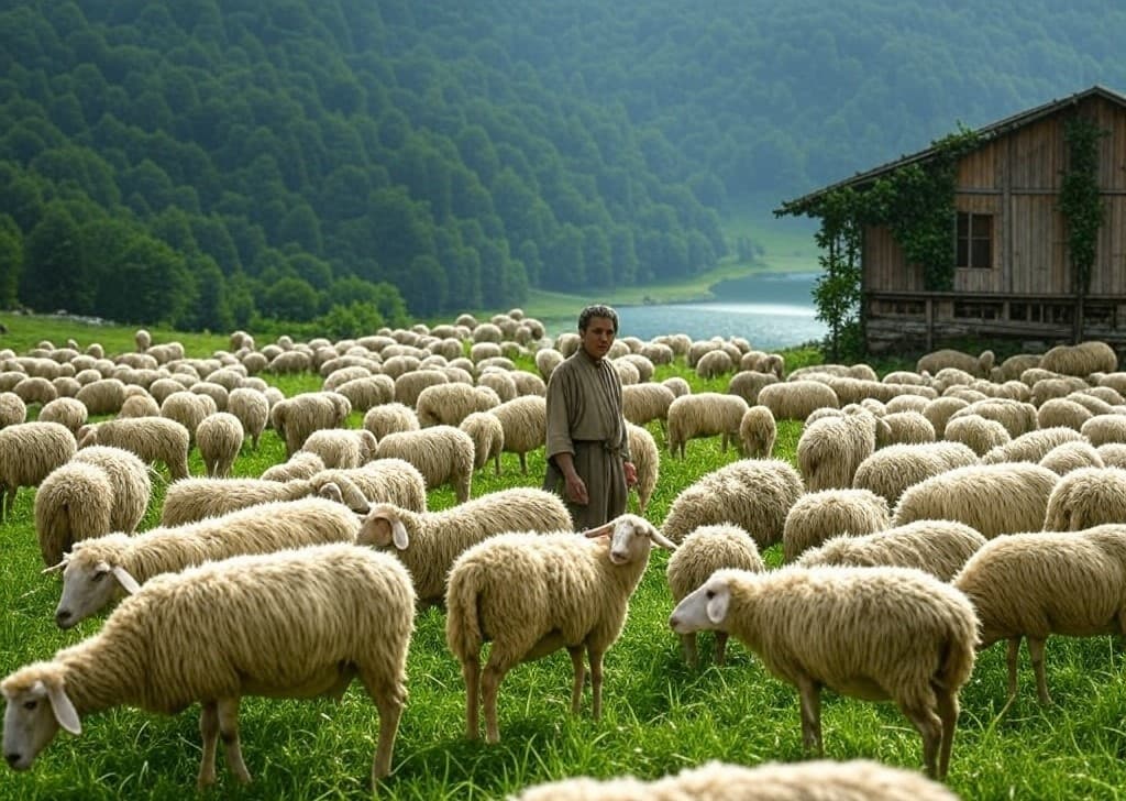 Yarn factory economy asset image with sheep for production